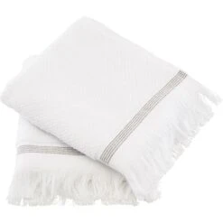 Meraki Towel White W. Grey Stripes 40 X 60 Cm - 2 Pieces